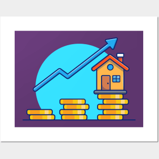 House With Gold Coin Statistic Cartoon (2) Posters and Art